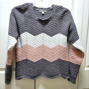 Moral Fiber Crop Style Knitted Sweater Soft Chevron Pattern - Size M